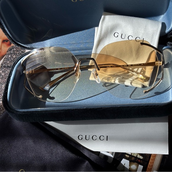 Gucci 💅 Brown Gradient Gold GG Lens 59 15 130 Women's Sunglasses GG0651S 005 NEW - Picture 9 of 16